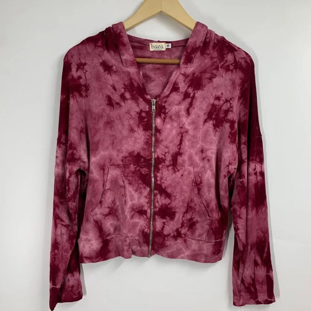 Baea Women's Tie Dye Full Zip Long Sleeve Hoodie in tie Dye Plum‎ Size S NWT